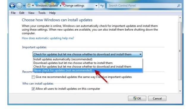  Bước 3: Tắt tự động cập nhật Windows (Windows Update)